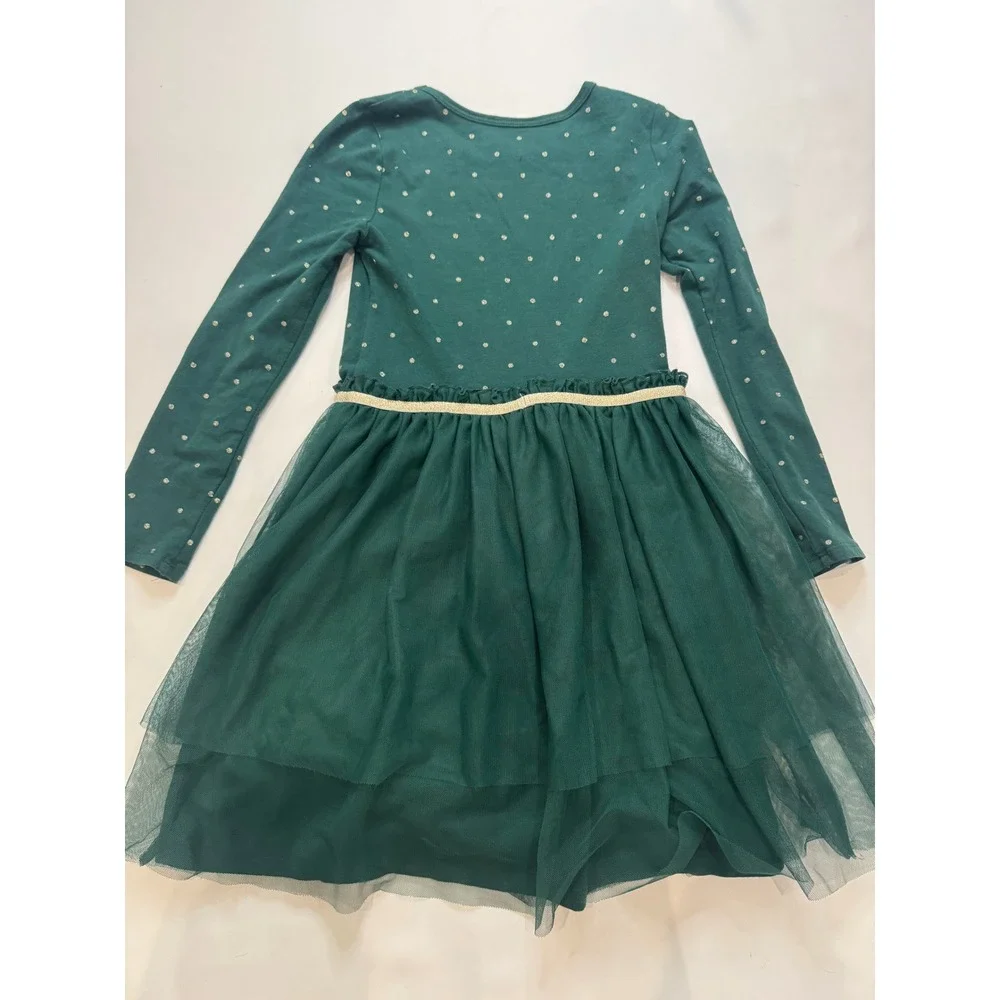 Carter's‎ Tutu Dress Kids Size 8 Green Gold Polka Dot Tulle Tiered Holiday